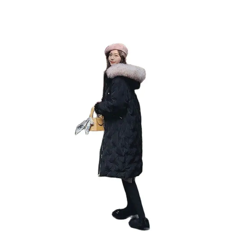 Cotton Jacket Women2021New Snowflake Embroider Version Of Thick Mid-length Padded Coats With Large Fur Collar Loose Coat M134