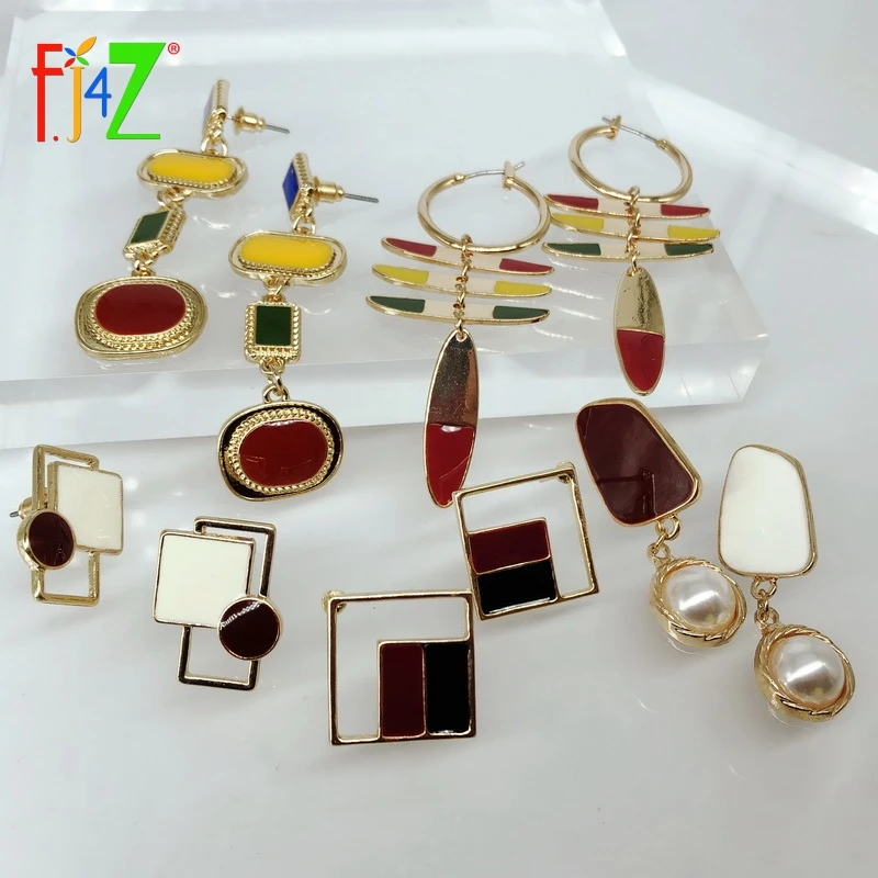 

F.J4Z New Stud Earrings for Women Enamel Geometric Earrings Ladies Statement Earrings for Party Jewelry dropship