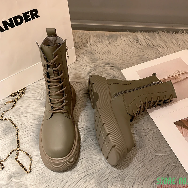 

Ботинки женские кожаные на платформе, брендовые дизайнерские серые ботильоны на шнуровке, на молнии, обувь для осени