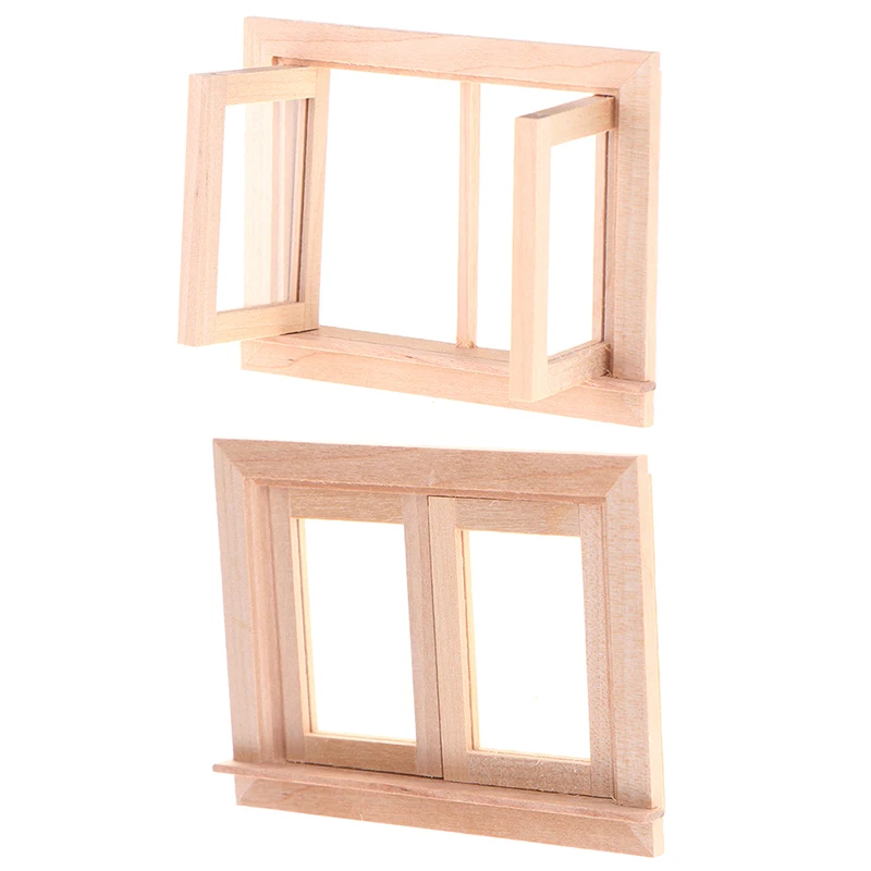

1/12 Dollhouse Miniature Double Window Wooden 2 Pane Frame and Glass Plate Doll House DIY Double Window Accessories