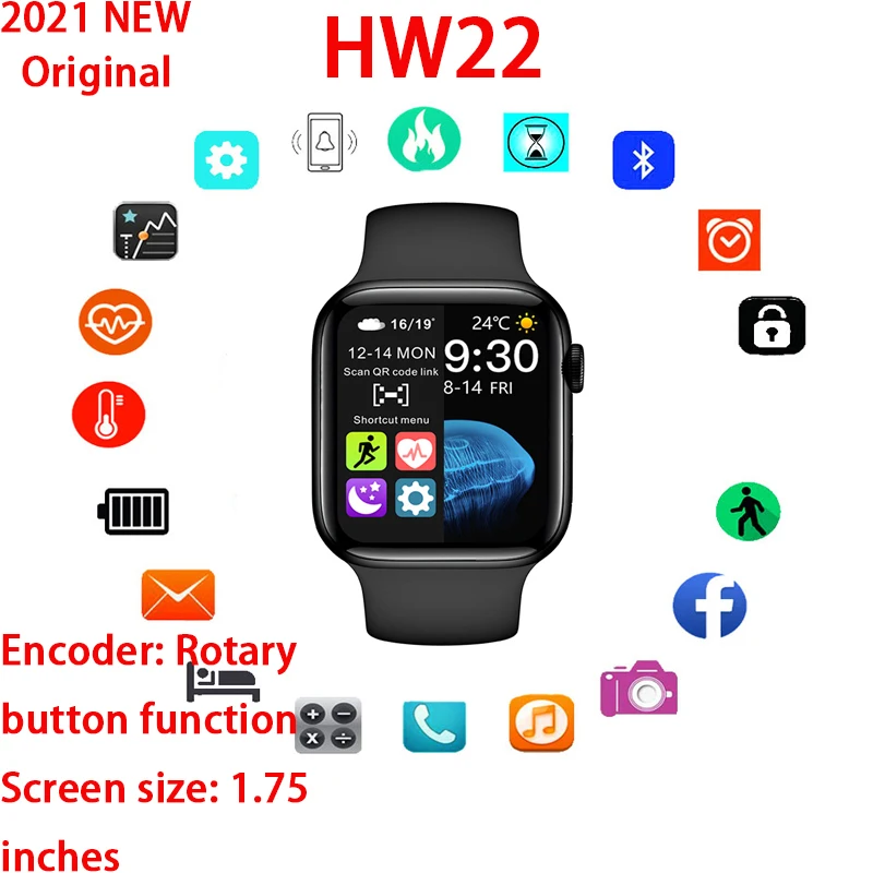 

2021 new original HW22 Smartwatch Series 6e 1.75 inch HD screen DIY dial for Android iOS PK T500 T900 W26 W46 PRO PLUS Y68 D20