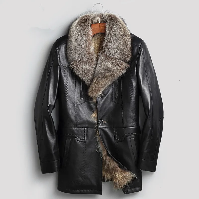 

Genuine Leather Winter Jacket Men Real Raccoon Fur Liner Sheepskin Coat for Men Warm Parka Chaqueta MG-40-15038 KJ1329