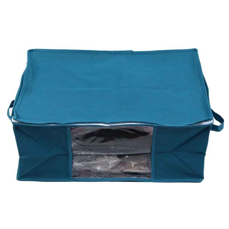 HOT-3Pcs Non-Woven Foldable Storage Box Family Save Space Clothes Organizer Home Quilt Bag Holder Blue |