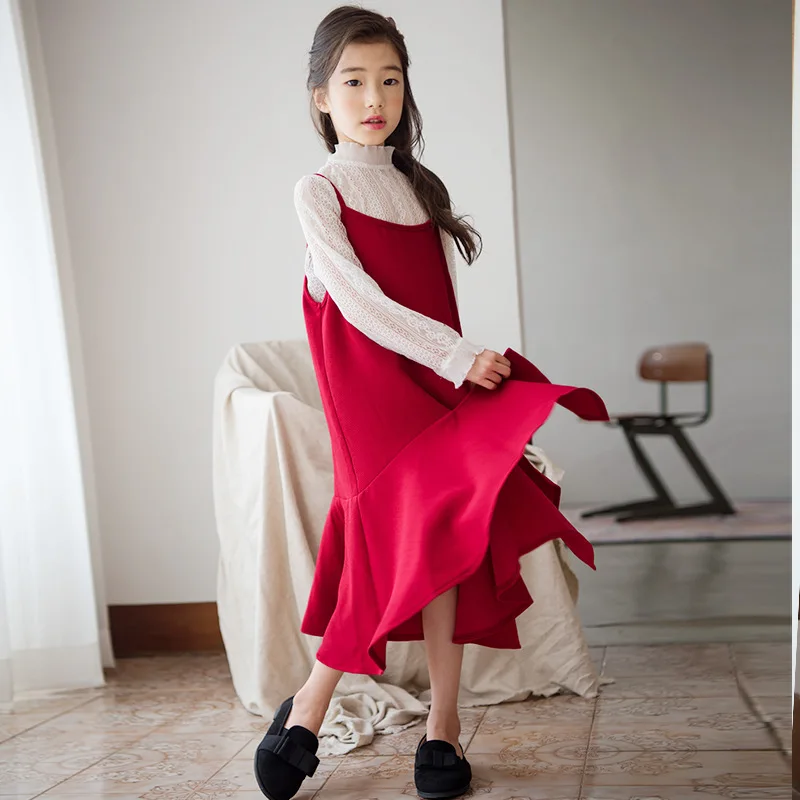 

Brand Baby Spring Dress Set 2019 New Girls Set Toddler Lace Long Sleeve T-shirt + Sling Dress Kids Two-piece Suit for Baby,#3803