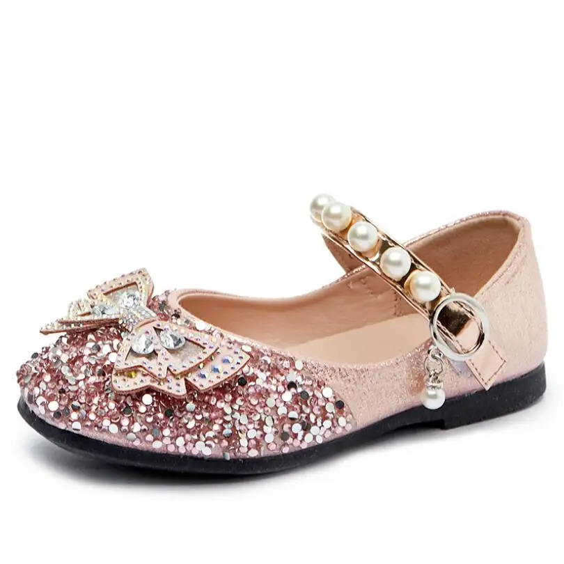 

Girls Summer Shoes PU Leather Flat Fling Princess Glitter Rosette Baby Dance Shoes Kids Sandals Children Wedding Rhinestone Shoe