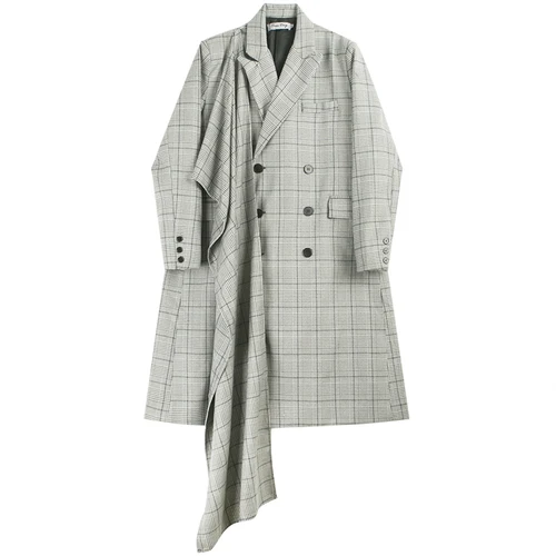 plaid W858 Мужская двубортная Лоскутная Свободная Повседневная Длинная клетчатая куртка Тренч мужской женский винтажный уличная куртка ветровка пальто - Цвет: plaid W858