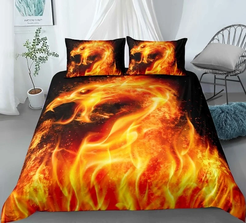 Комплект постельного белья "Огненный дракон" односпальный, полуторный, двухспальный, семейный, королевский размер, разноцветная кровать, для взрослых и детской комнаты, наволочки с 3D-печатью 34 дюйма.