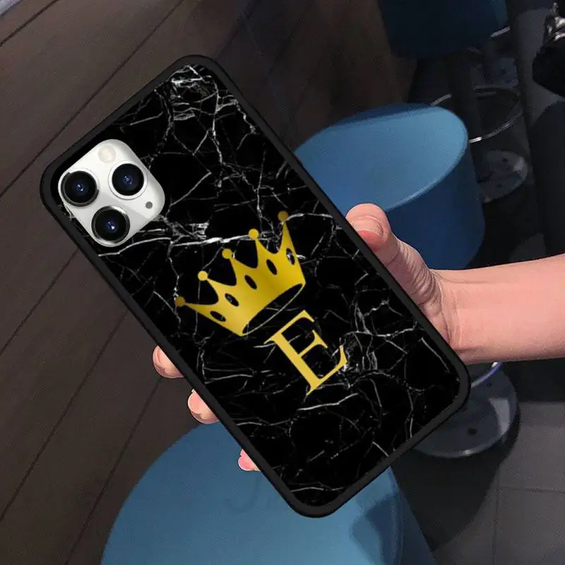 

Custom name Letter Black Marble Gold crown Phone Case for iPhone 11 12 pro XS MAX 8 7 6 6S Plus X 5S SE 2020 XR shell cover