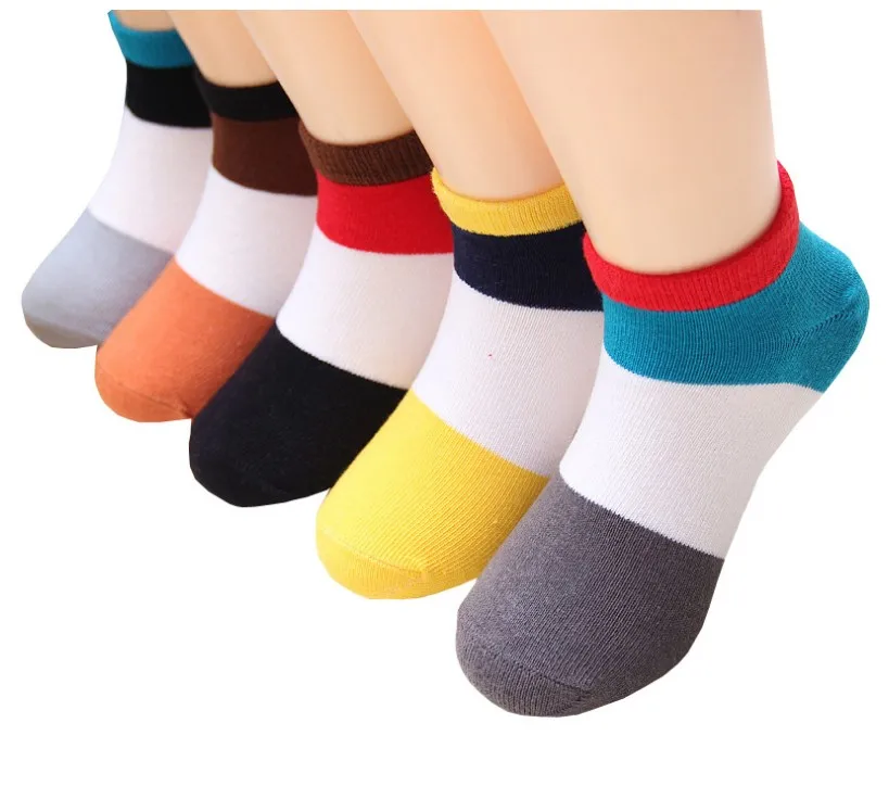 CYSINCOS 5Pcs Baby Socks Spring Cotton Children Summer Short Thin Invisible Boy Girl Mesh Stripes Color Matching Boat Sock |
