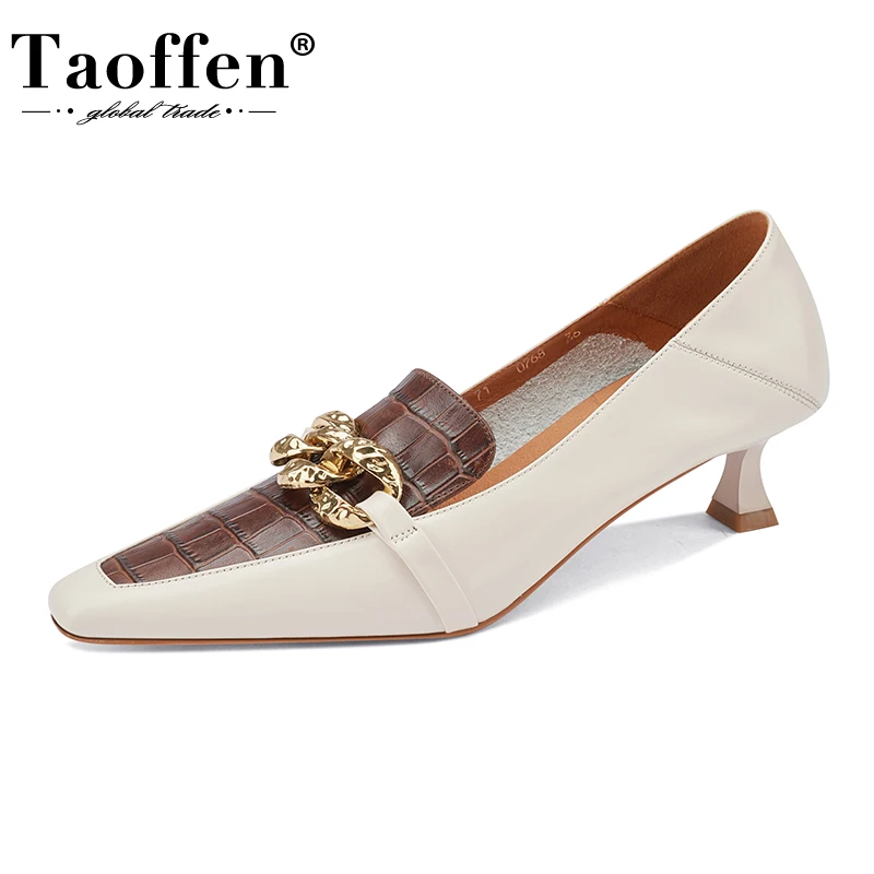 

Taoffen Women High Heel Shoes Real Leather Mixed Color Strange High Heel Shoes Ladies Fashion Party Shoes Footwear Size 34-39