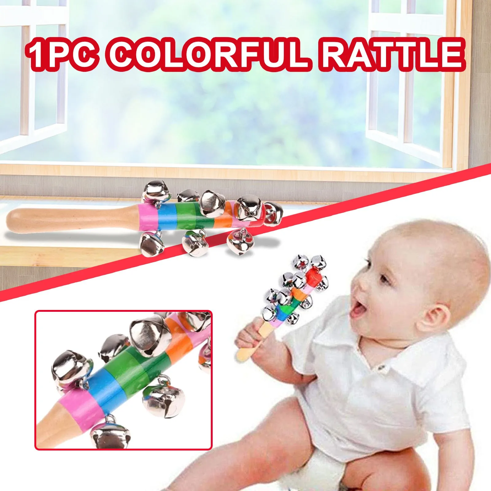 

1PC Colorful Wooden Bell Funny Baby Companion Orff Instruments Baby Rattles Percussion String Of Bells Christmas gift