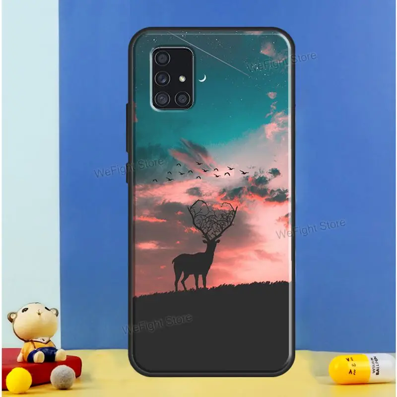 Deer Silhouette Painting Case For Samsung Galaxy A52 A12 A22 A32 A42 A72 A52S A21S A50 A70 A11 A31 A71 A51 Cover | Мобильные