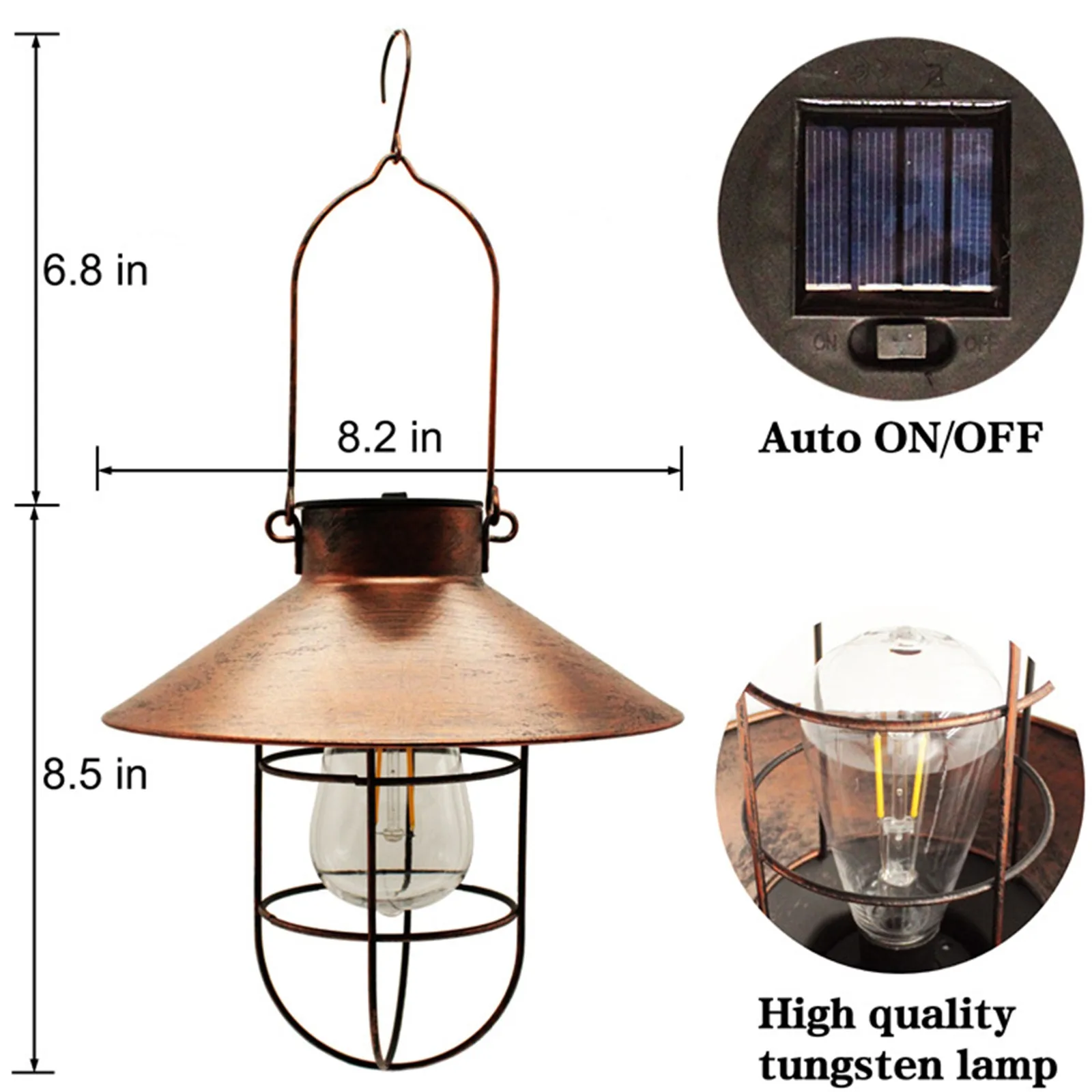 

40# Solar Lantern Lamp Outdoor Hanging Waterproof Vintage Metal Solar Garden Lights With Tungsten Decorative For Patio Backyard