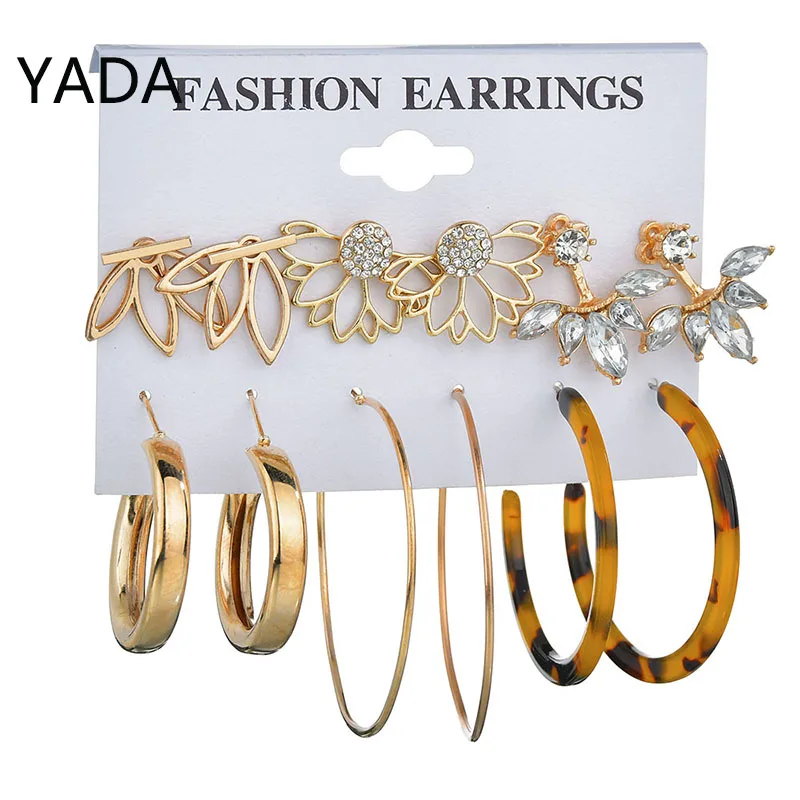 

YADA Gold Round Leopard Dangle Drop Earring Set Statement Pink Tassel Earring For Women Jewelry Geometry Earrings Femme ER200017