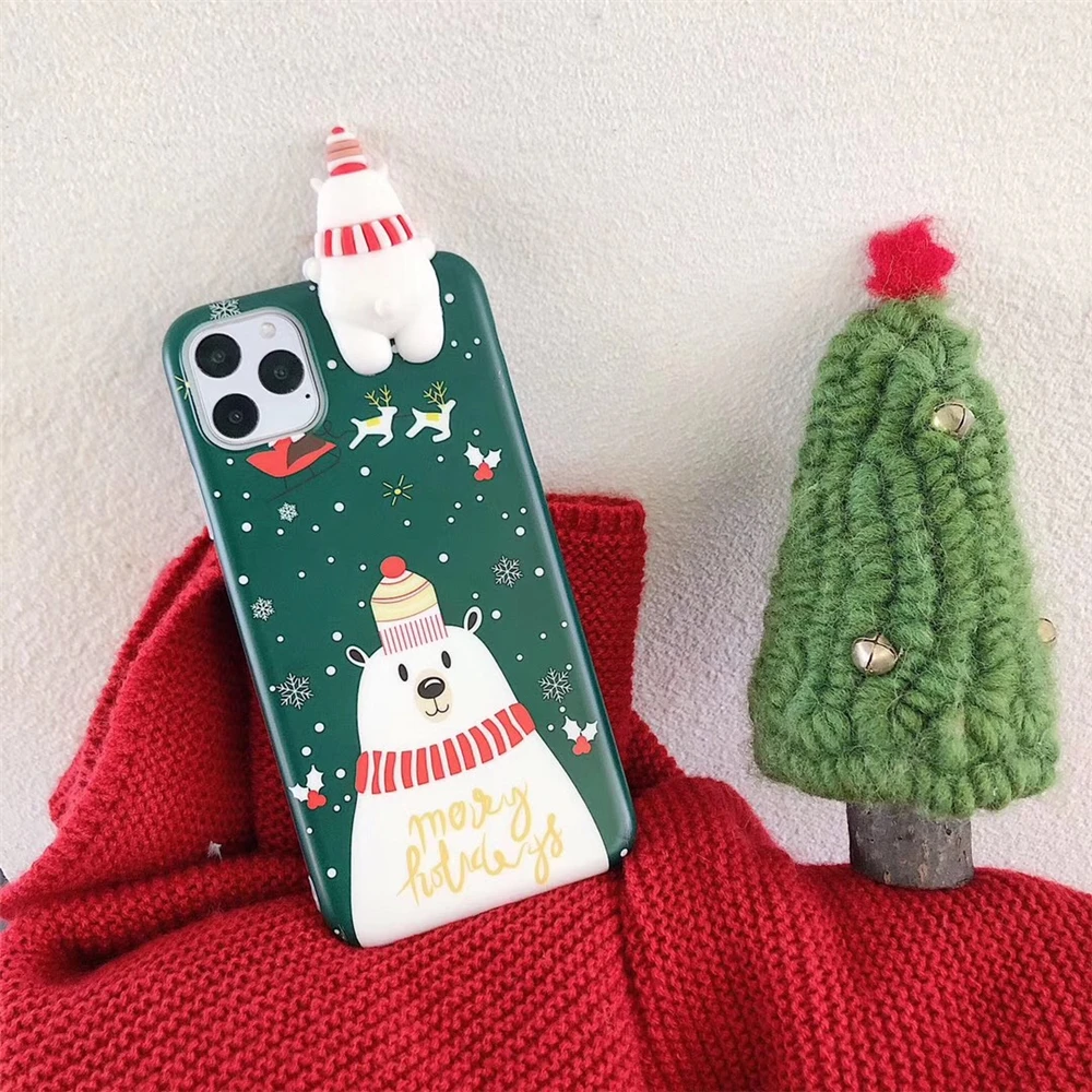3D Christmas Deer Case for iPhone 11 Cover Silicone Cartoon Snowman Back Pro Max 7 Plus 6 6s 8 X XR XS |