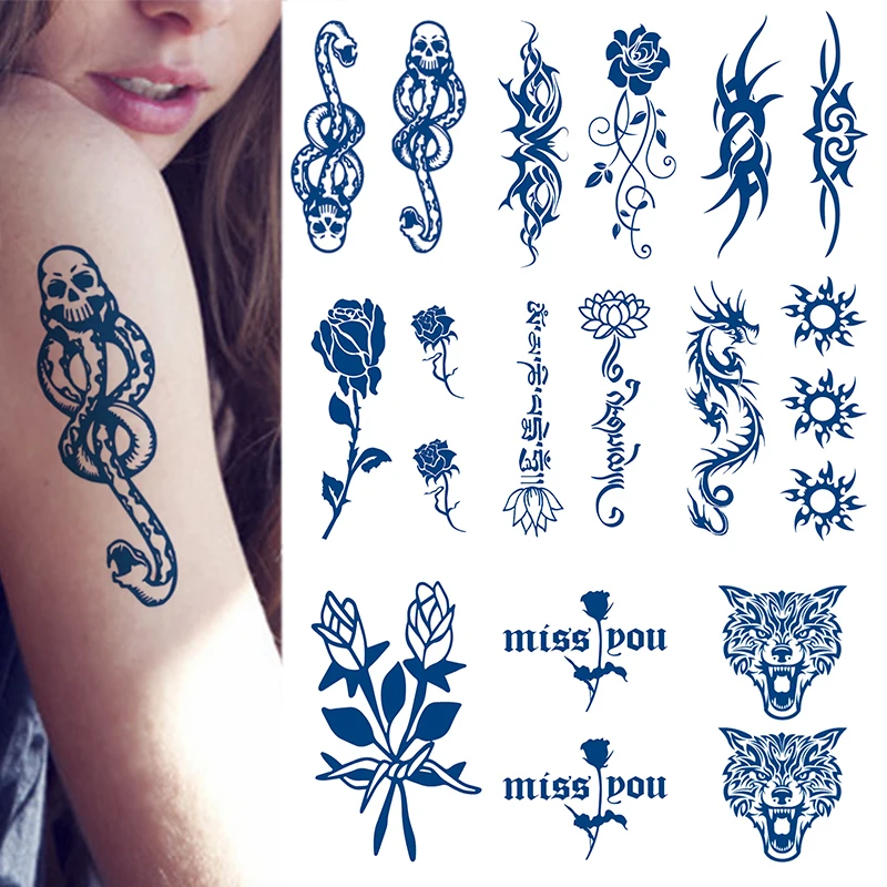 Pegatinas de tatuajes para hombres y mujeres, tatuajes de transferencia temporal a prueba de agua con tinta duradera de zumo, pistola de estrella Rosa falsa, 100 hojas