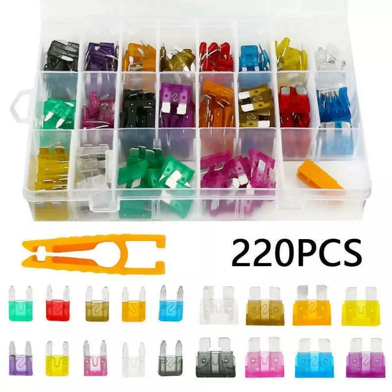 

220Pcs Auto Car Truck Automotive Blade Fuse Assortment Assorted Fuse Kit APM, ATM Safety Pipe Xenon Lamp Fuse Tool