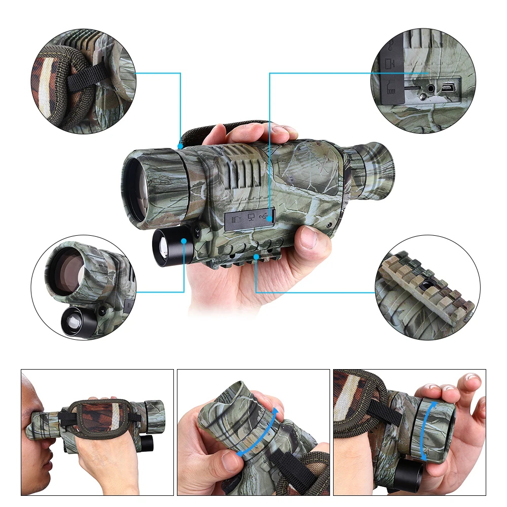 BOBLOV 5X40 цифровой инфракрасный очки ночного видения Монокуляр 200 м Диапазон видео