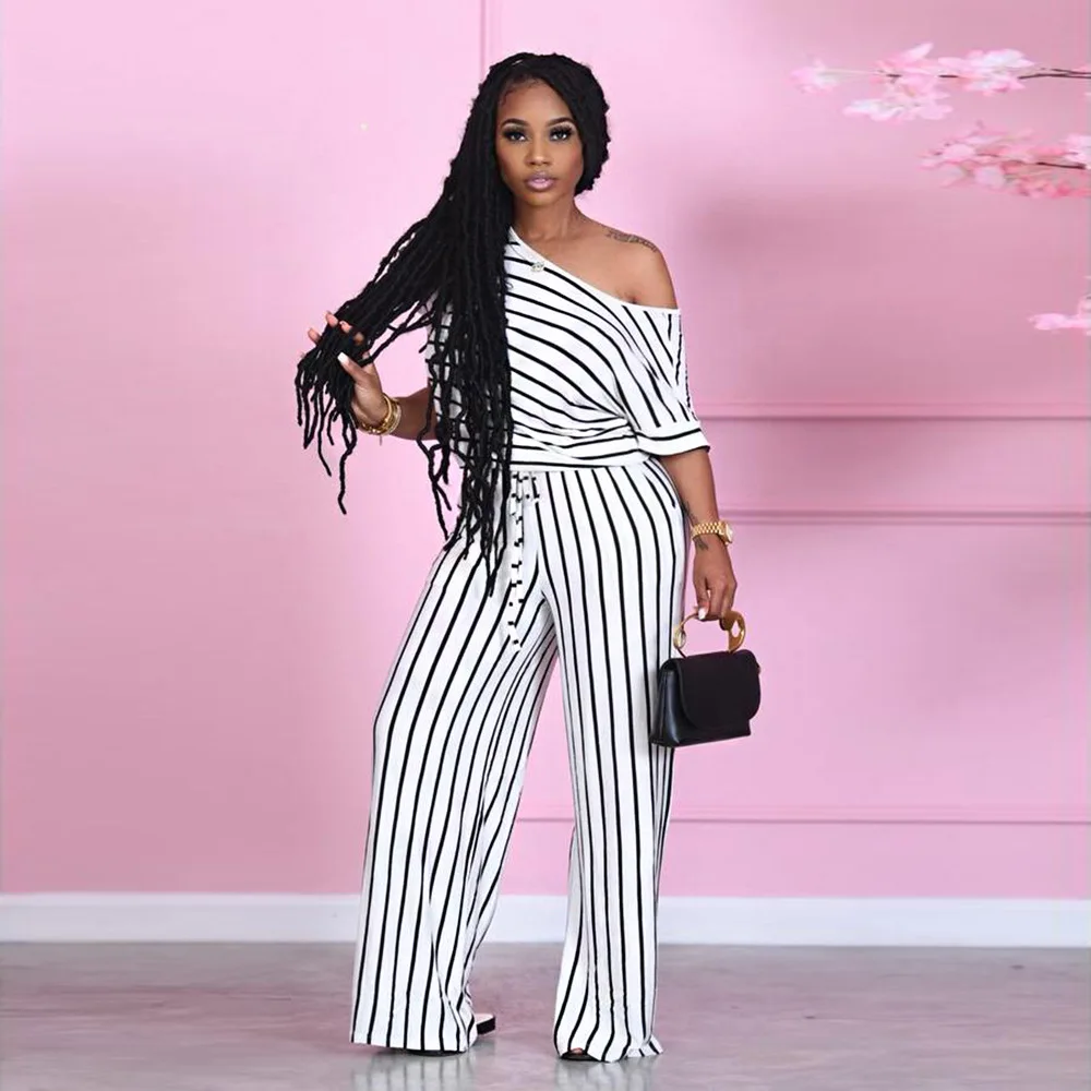 

Women's 2021 summer new style jumpsuit women's summer sexy loose printed striped jumpsuit