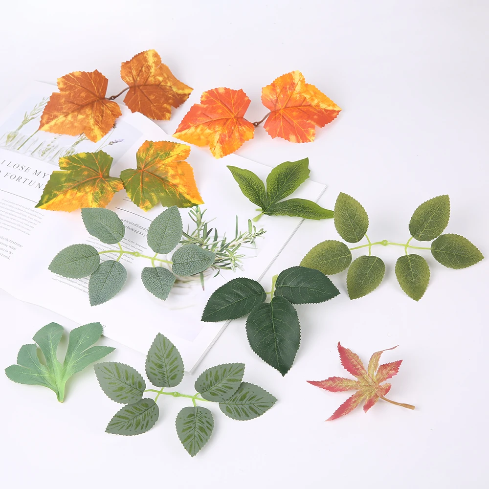 

50Pcs/Pack Plantas Artificiales DIY Handmade Crafts Fake Artificial Tree Leaves Artificial Flowers Home Decor Wedding Decoration
