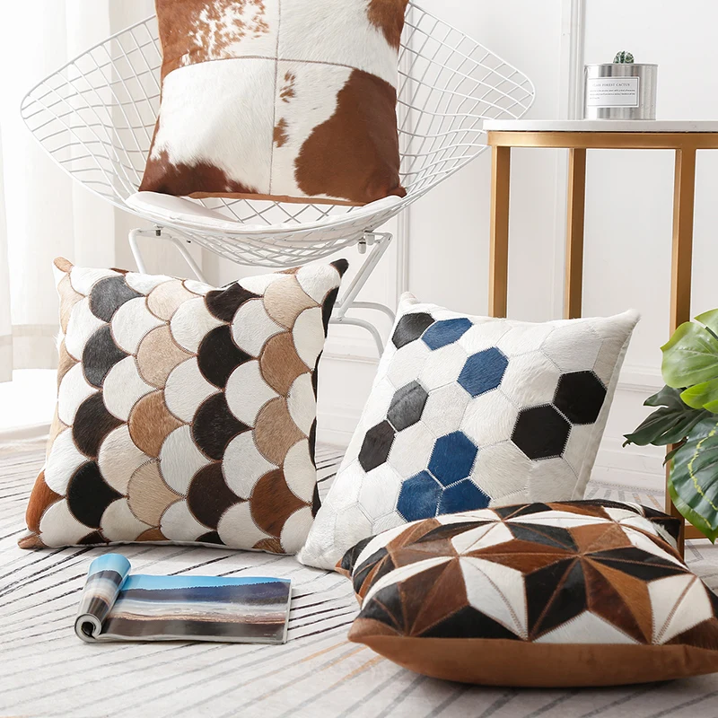 Односторонняя подушка из натуральной воловьей кожи натуральный цвет ручная