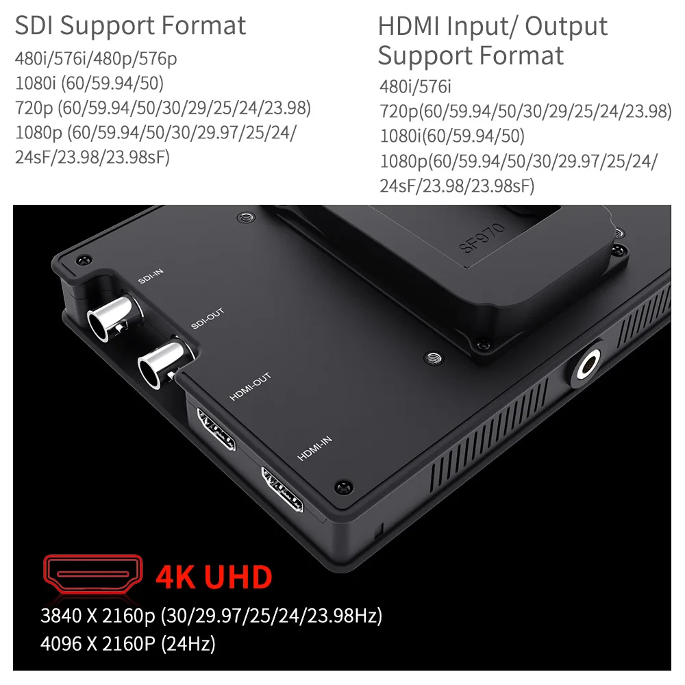 Фото FEELWORLD 7-дюймовый монитор для камеры FW703 3G-SDI 4K HDMI IPS Full HD 1920x1200 с историями для камеры-стабилизатора №5