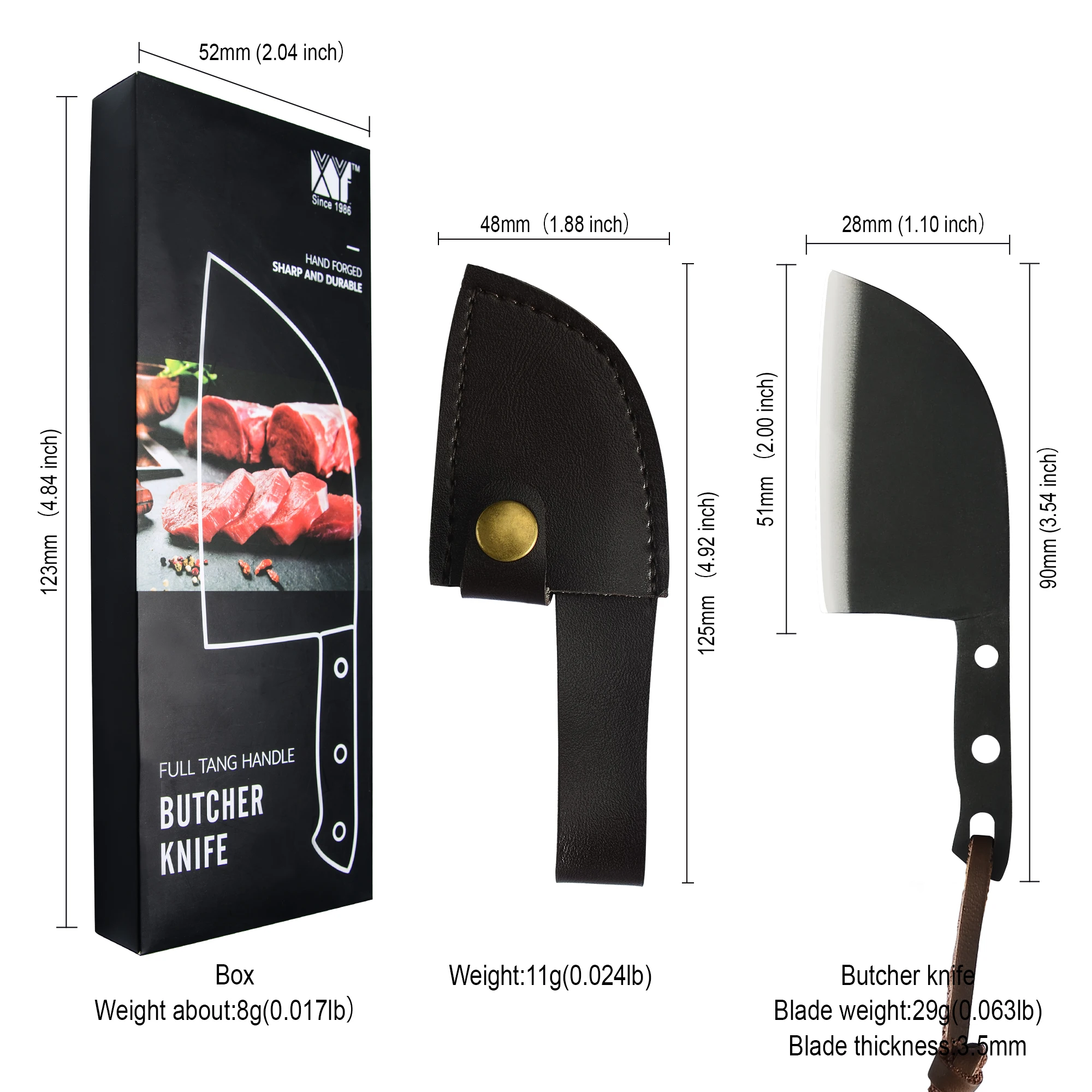 2'' Inch Stainless Steel Forged Butcher Knives 3 Pieces Black Silver Golden Color Mini Kitchen Meat Cleaver With Sheath - купить по