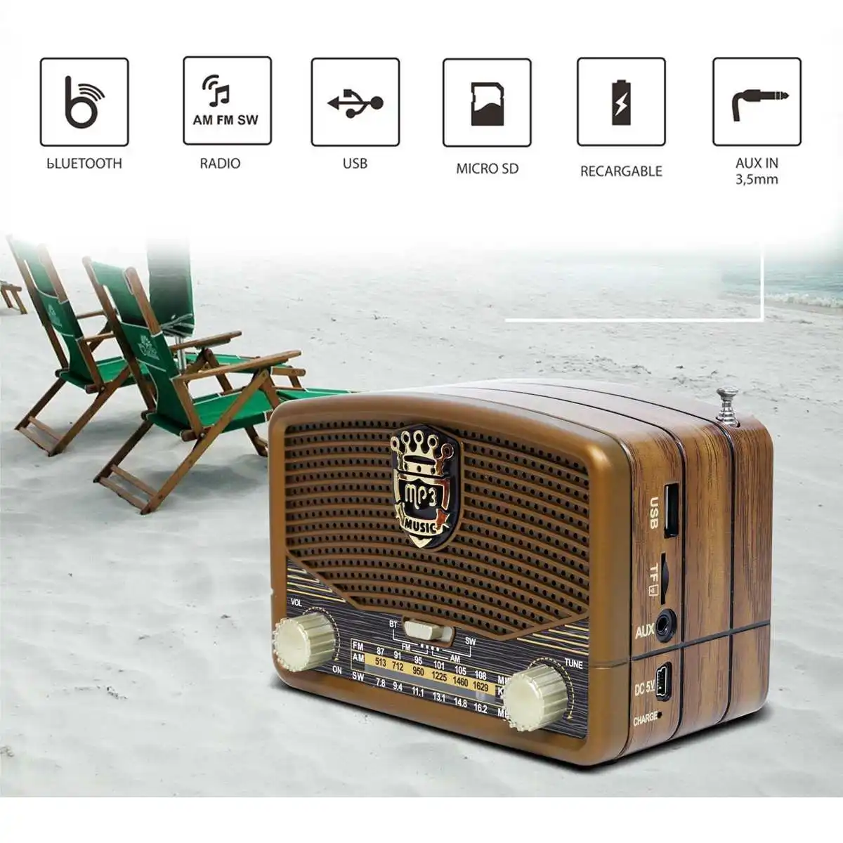 KINCO ретро дерево зерна Мини FM AM SW антенна радио приемник портативный динамик