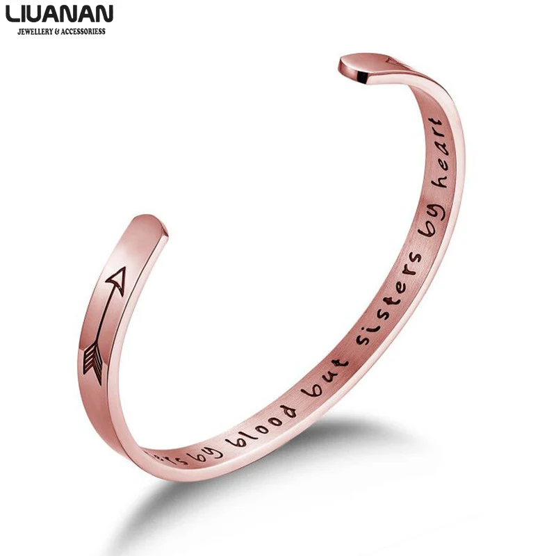 Best Friends Bracelets Graduation Farewell Gift Friendship Jewelry Not Sisters by Blood But Sisters by Heart Bangle Bracelet - Окраска металла: Arrow-rose gold