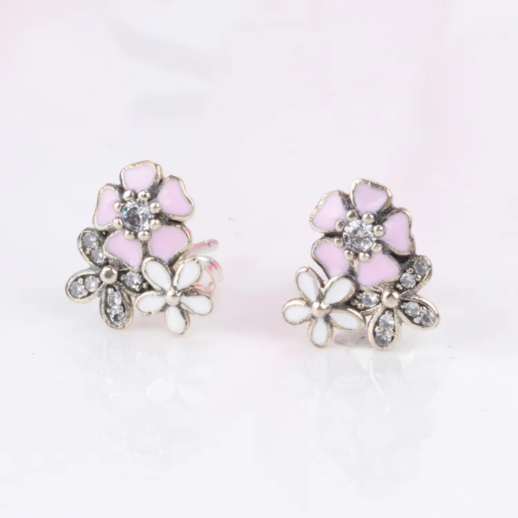 

Authentic S925 Sterling Silver Pan Earring New Style Fashionable Cherry Blossoms Earrings For Women Wedding Fashion Jewelry