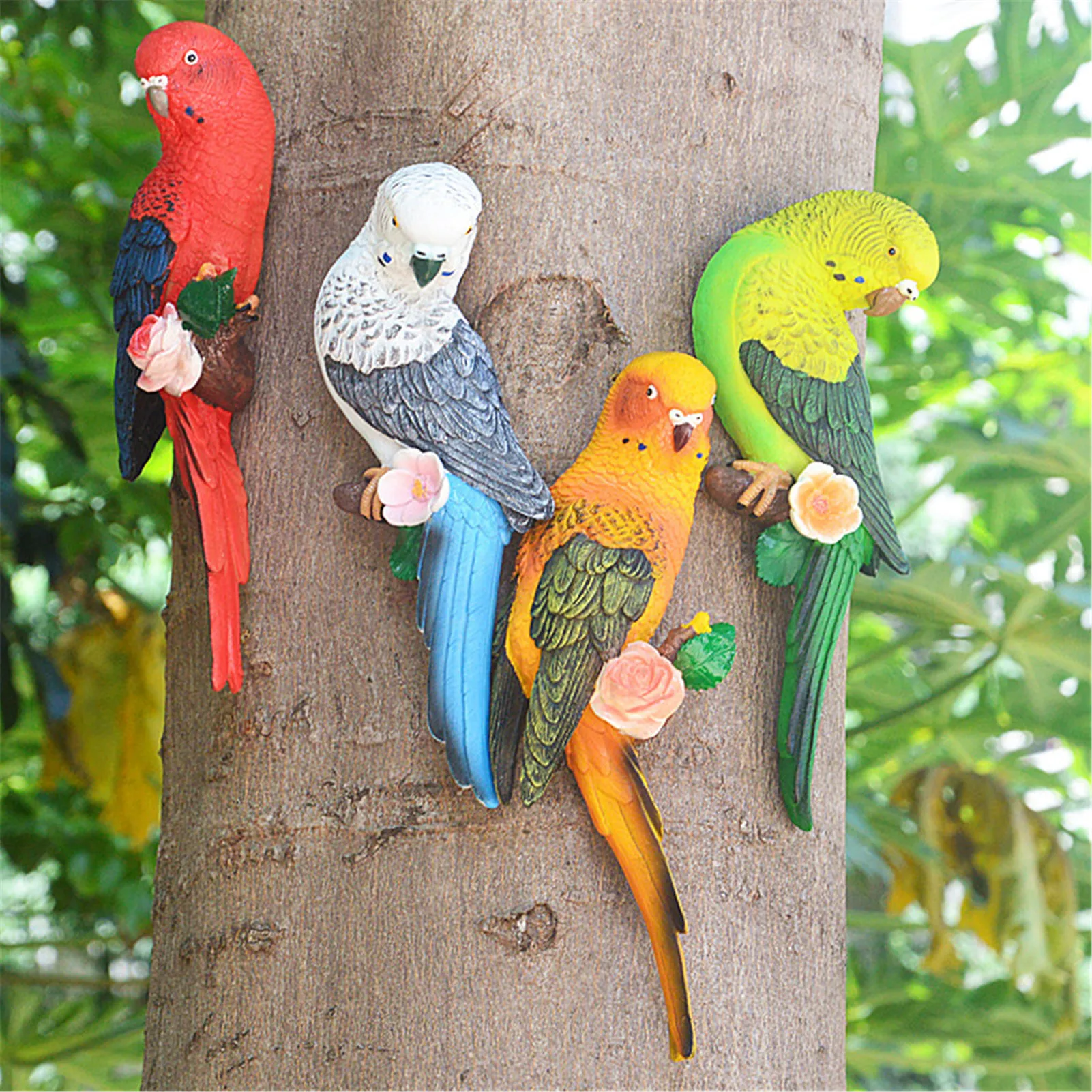

12 Inch Resin Parrot Animal Lawn Figurine Super Realistic Wall Mounted Hanging Sculpture Lifelike Garden Desktop Patio DIY Decor