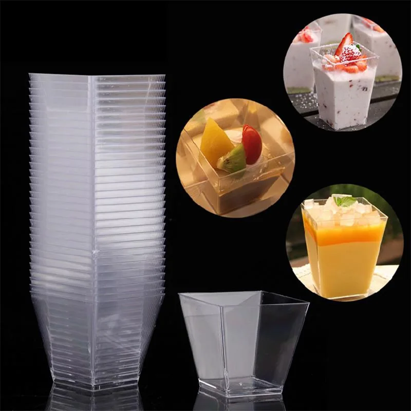 20pcs Mini Clear Trapezoid Dessert Cups Kitchen Accessorie Glasses Cup Mousse Jelly Pudding Tiramisu Cup Party Cake Container