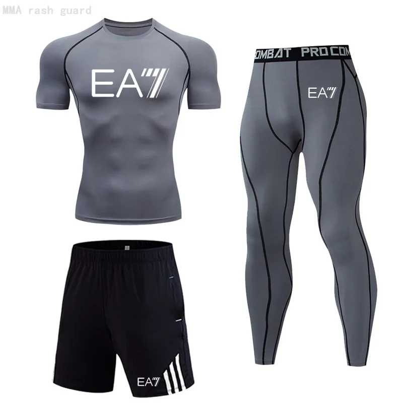

Summer Running suit Men's Fitness Clothing Spandex Stretch Basketball Compression Leggings Top Sports Track suit Men sportswear