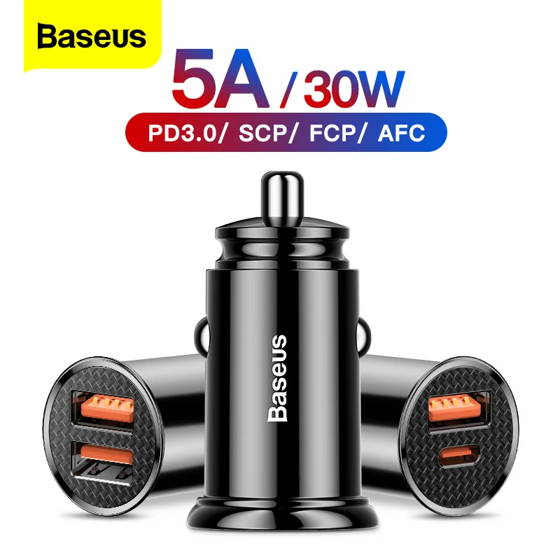 

Baseus Car Charger Quick Charge 4.0 3.0 QC4.0 QC3.0 SCP 5A USB Type C Fast Charger Charging For iPhone 12 Xiaomi Samsung Huawei