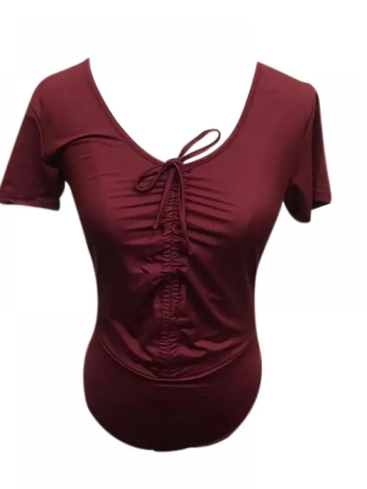 

Summer New Cool Short-sleeved Solid Color Drawstring Bodysuit Ladies Casual Top