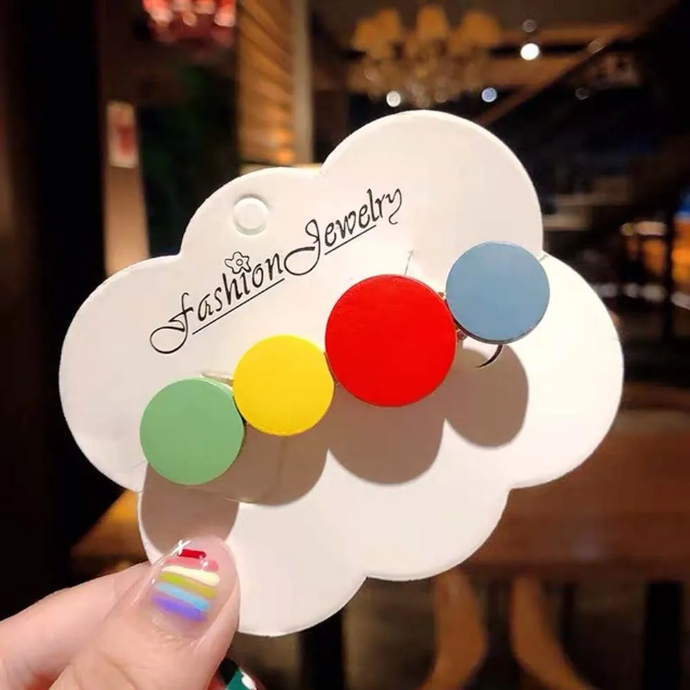 Деревянные радужные заколки для волос девочек круглые женские милые аксессуары