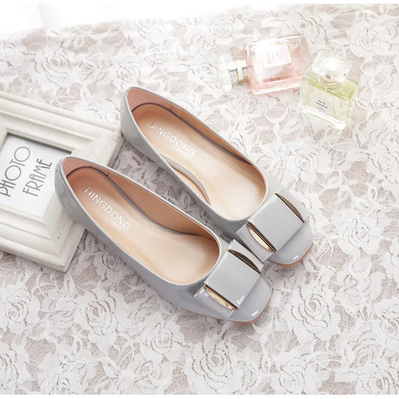 Балетки женские на плоской подошве милые низкие Туфли с квадратным носком бантом