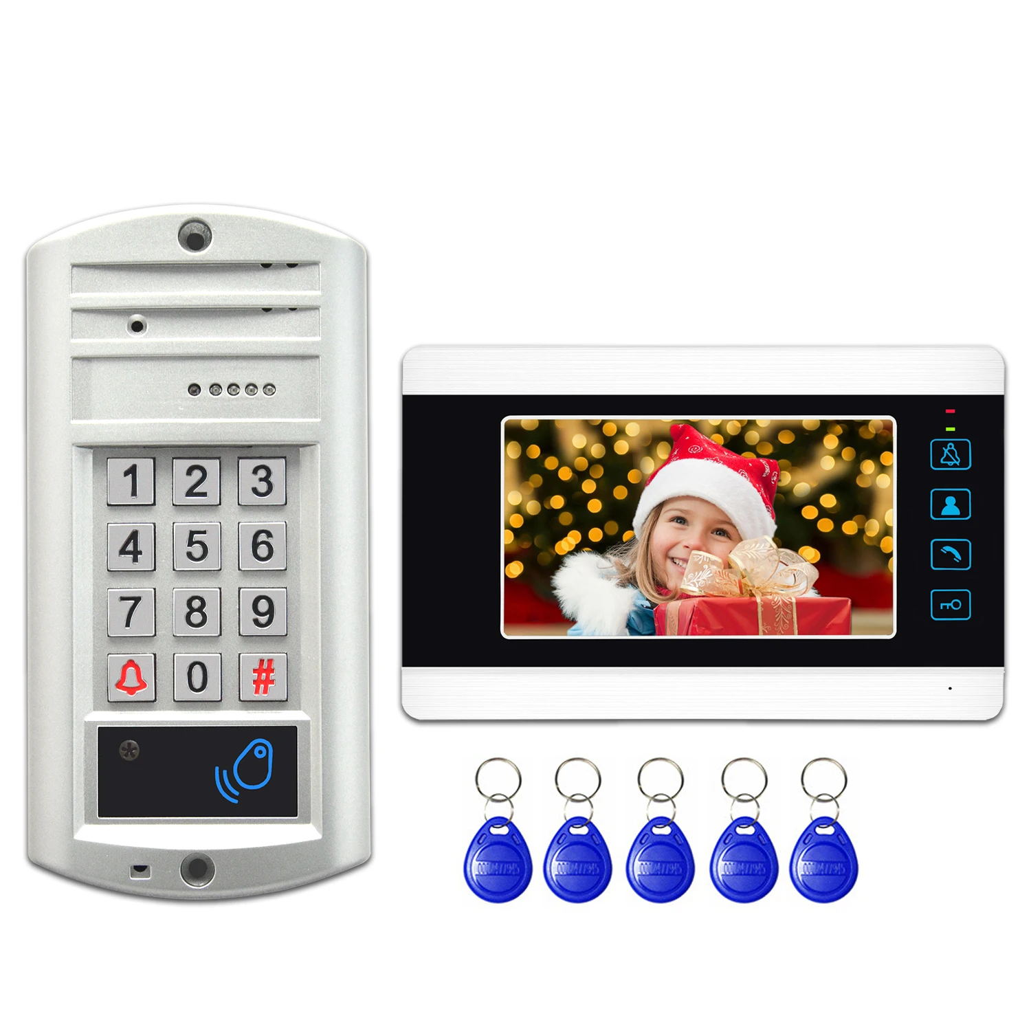 7'' Video doorbell System All Aluminum Alloy Carmer Monitor Video door phone Intercom Kits with 5pcs ID Card, Password Unlock