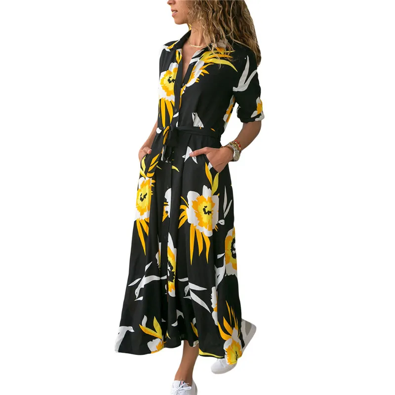 2019 осеннее длинное платье в стиле бохо женское шифоновое Повседневное с