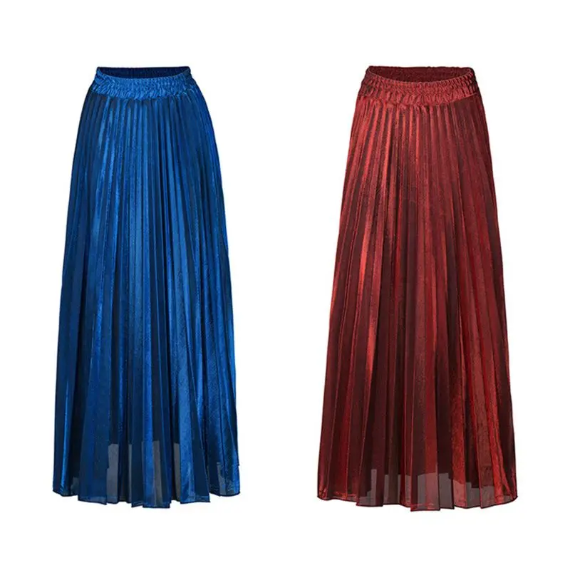 Женская Премиум металлический блеск плиссированные макси длинная юбка с высокой