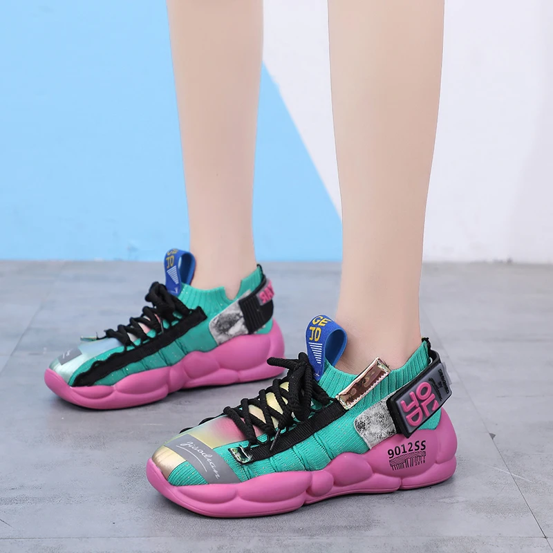 

Knitting Breathable Sock Sneakers Women Shoes 2021 Spring Summer Fashion Vulcanized Chunky Shoes Casual Soft Platform Sneakers