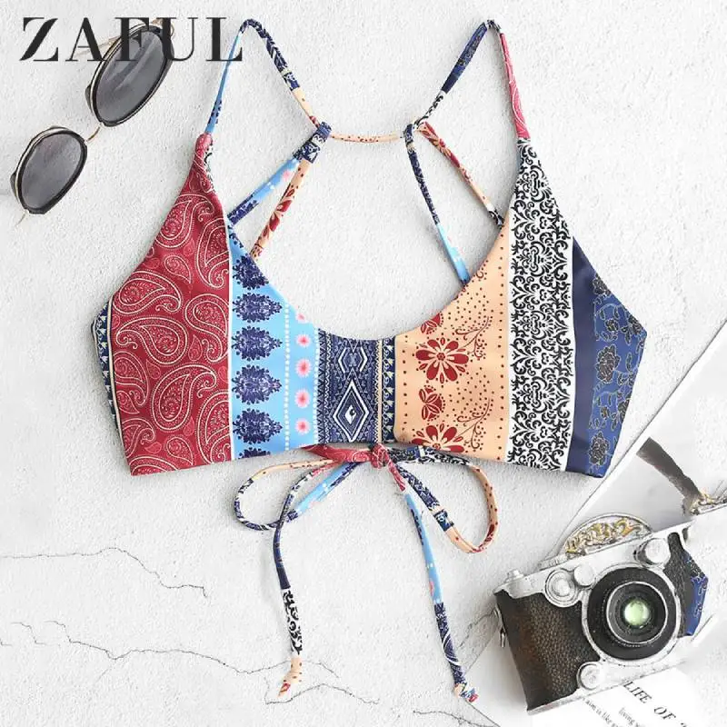 Женское богемное бикини на бретельках ZAFUL без косточек с цветочным узором |