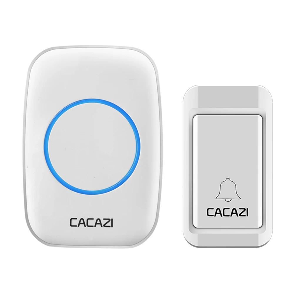 CACAZI Wireless Doorbell Self-powered No batteries Waterproof 120M Remote LED Light Home Cordless Door Bells 38 Chimes White |