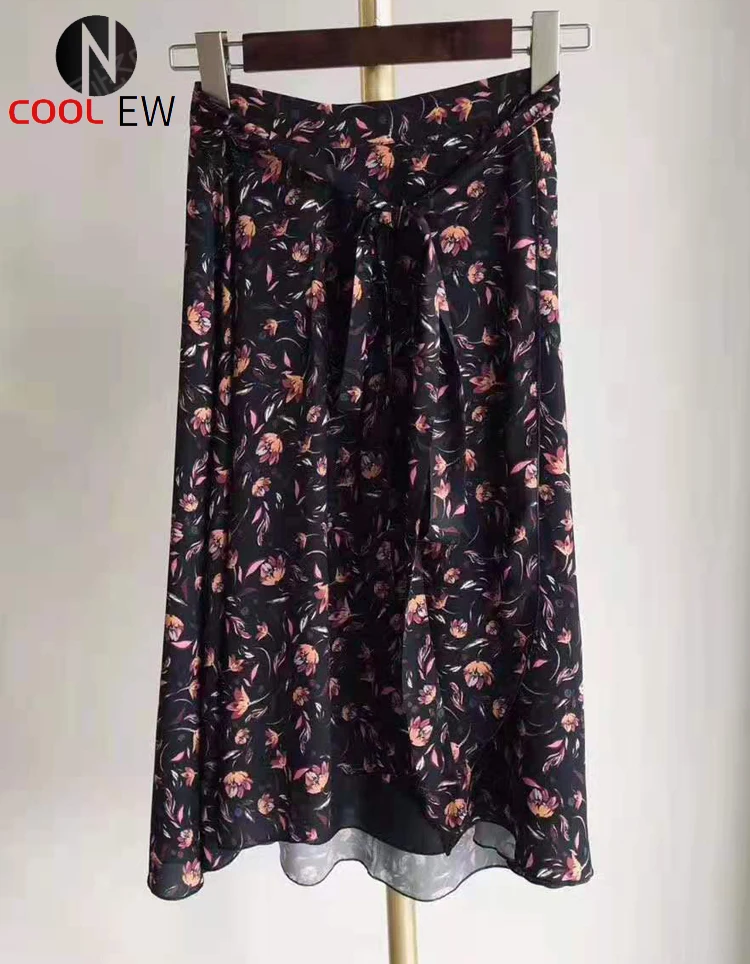 

Ladies High Waist Floral Printed Midi Skirt With Waist Ties
