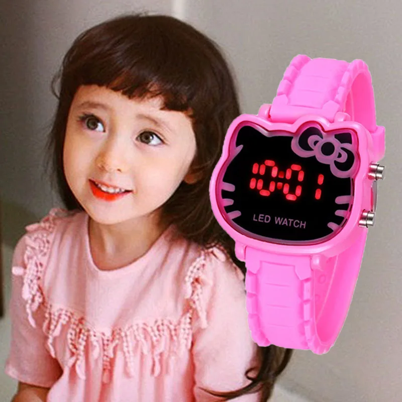 Reloj Kitty Детские часы для девочек Водонепроницаемые светодиодные цифровые милые