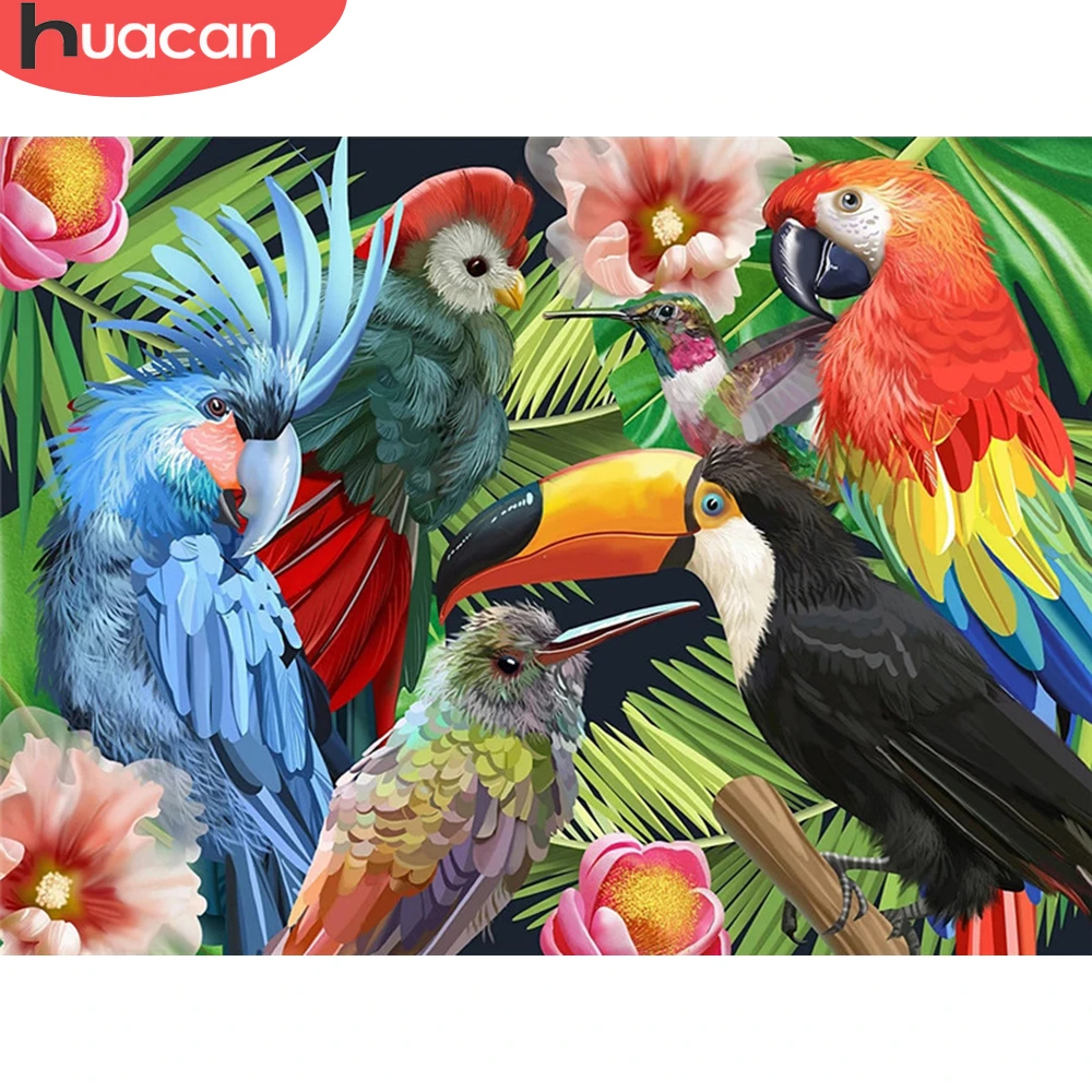 

HUACAN Picture By Number Parrot Animal Kits For Adults Handpainted Painting By Number Bird Home Decoration DIY Frame 60x75cm