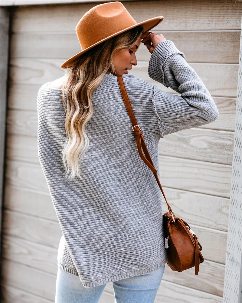 Женский трикотажный джемпер Fitshinling однотонный облегающий с V-образным вырезом