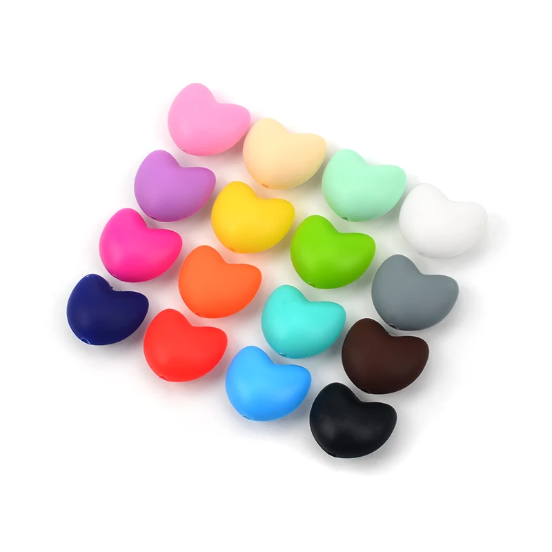 LOFCA-Cuentas de silicona sueltas en forma de coraz&oacute;n para dentici&oacute;n, collar con colgante, cuentas para mordedor de beb&eacute;, seguro, BPA, DIY, 50 Uds.-3