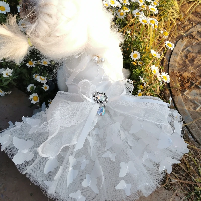 

Pet Dog Wedding Dress Handmade Lace Embroidered For Small Dogs Artistic Princess Tutu Dress Puppy Bride Clothes Chihuahua Poodle