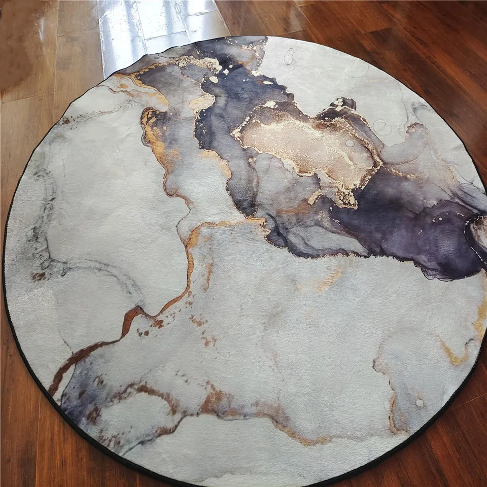 Круглый ковер в китайском стиле с абстрактным пейзажем черный для журнального